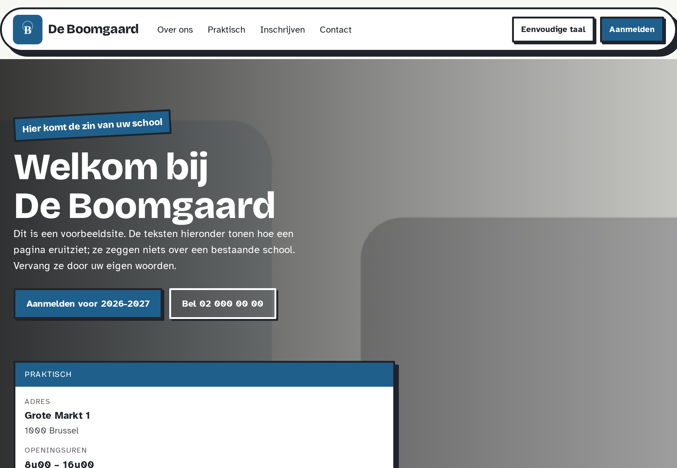 Startpagina van een verzonnen school, in eigen kleuren