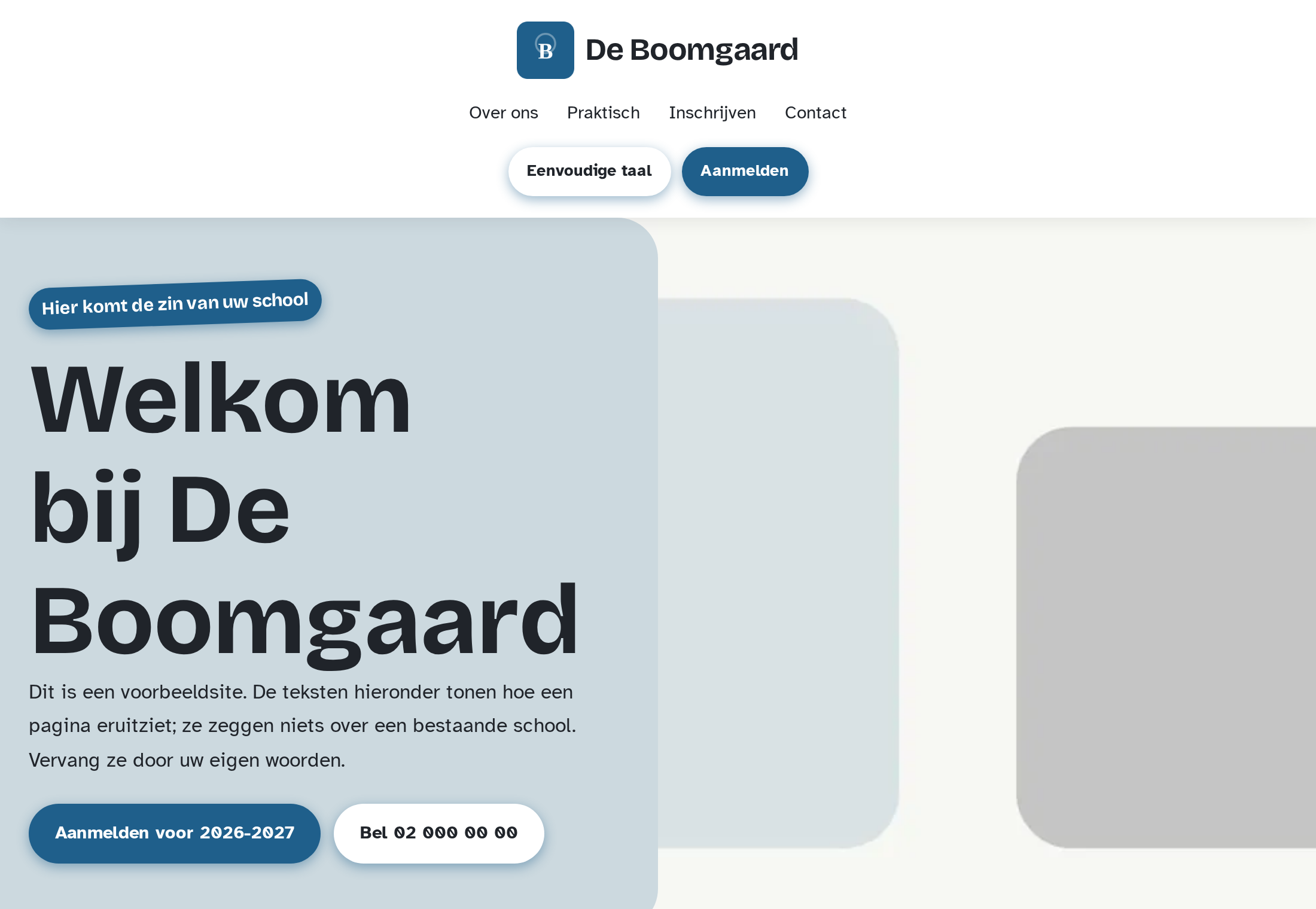 Startpagina van een verzonnen school, in eigen kleuren